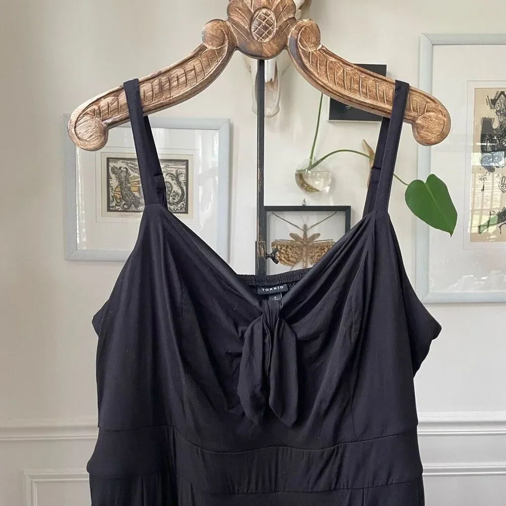 Torrid Tie Front Culotte Jumpsuit Stretch Challis Black Black 3 3X